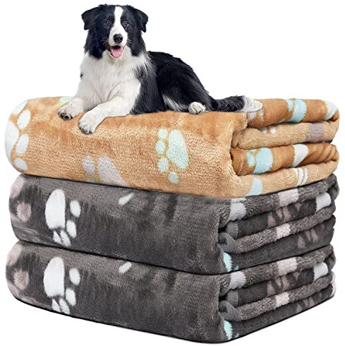 Hundedecke, waschbar fleecedecke, katzendecke, 3 Pack Weiche Warme Haustier Decken für Kleine Mittlere Hunde Katzen, Mit niedlichem Knochen-Druck, Haustierdecke Schlafmatte für Sofa Bett,106 * 76CM