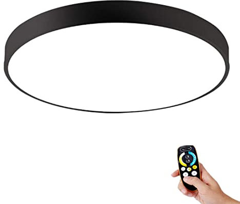 Ultra dünne Deckenlampe LED Dimmbar Wohnzimmer Panel Lampe Ø80cm 72W LED Deckenleuchte Runde Schwarz Eisen Acryl-Schirm Modern Deckenbeleuchtung mit Fernbedienung für Büro Schlafzimmer Küche Esszimmer