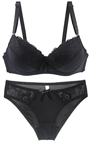 VSEISNOO UK Size Sexy Lace Padded Bra Panties set Ladies sets Lingerie Sets Womens Underwear Black