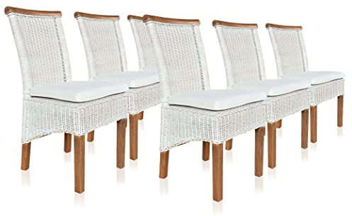 ELYFLAIR® Esszimmerstuhl Rattan - belastbar bis 200kg - Esszimmerstühle aus FSC-zertifiziertem Rattan - Handgefertigte Stühle Esszimmer (Mit Sitzkissen 6er)