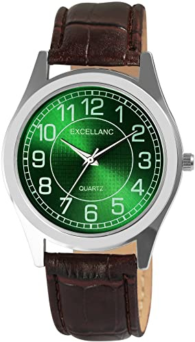 Excellanc Herren-Uhr Kunstleder Dornschließe Analog Quarz 2900228 (braun grün)