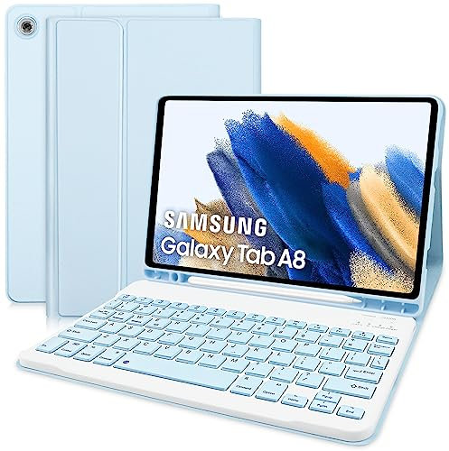 Keyboard Case for Samsung Galaxy Tab A8 10.5 Case with Bluetooth Keyboard for Galaxy Tab A8 10.5 SM-X200/X205/X207 Detachable Wireless Keyboard Tablet Cover, Blue