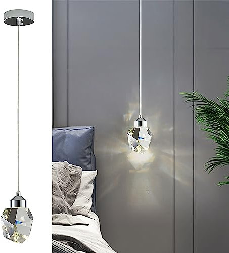 Sxtiger Luz Colgante De Cristal Moderno, Luz Colgante De Cristal LED De 3 Colores, Para Isla De Cocina Dormitorio Sala De Estar Iluminación Del Comedor (Plata)