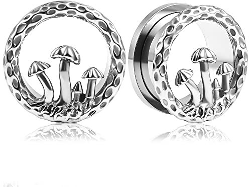 Vankula Ohr Tunnel 1 Paar Double Flared Flesh Plugs Pilz Edelstahl für männer damen Ohrpiercing Gestreckte Schmuck 12mm(1/2) Silber