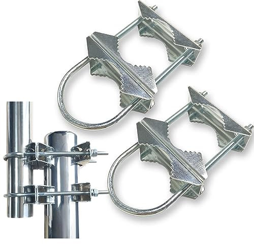 Sactulaz Double U-Bolt Clamp Bracket for Starlink Antenna Mount Pole Adapter Rv Ladder Rail Mount,Universal Yagi/WiFi/DivecTv/Lora/CB Ham Antenna mast Parasol Pipe Rail Mounting Kits,2PCS
