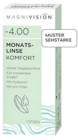 MAGNIVISION Monatslinse Komfort weiche Kontaktlinsen für -2,50 Dioptrien | 1 Stück | BC 8.6 | DIA 14.2 | Kontaktlinse mit Hyaluron und UV-Filter für empfindliche Augen | ohne Konservierungsstoffe