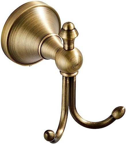 Vintage Style Wall Mounted Towel Hooks Antique Brass Bathroom Robe Coat Hanger with Brushed Double Hooks (Horn Hook)