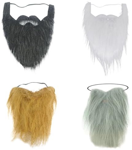 SKHAOVS 4 Stück Gefälschte Bärte Falscher Bart Kostüm Fake Bart zum Ankleben 80er Schnurrbärte Halloween Whisker Bart Realistisch Zwergenbart für Weihnachtsfeier Erwachsene