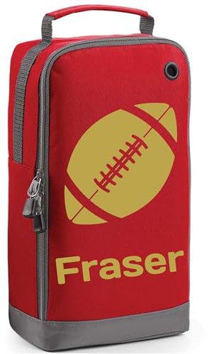 Personalised Rugby Boot Bag Shoe Bag Rugby Ball Design Gift Shoe Sports Bag Personalised with Name Sports Gift for Rugby Player Red
