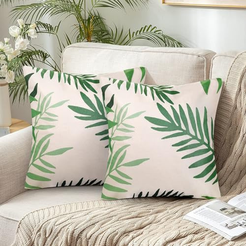 Kissenbezug 45x45 Polyester Kissenbezüge Quadratischer Kissenhülle Grün Blätter Deko Kissen Kissenhülle Dekokissen Kissenbezug Dunkelgrün Wurfkissenbezug für Sofa Couch Patios Wohnzimmer 2er Set