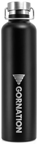 GORNATION Bouteille isotherme, Gourde inox 1000 ml en acier inoxydable, sans BPA, isolée sous vide pour boissons chaudes/froides, durable avec poignée pratique, noir mat
