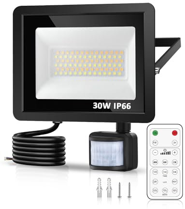 KALAHOL 30W Security Lights Outdoor Motion Sensor with IR Remote Control, 3 Colours Adjustment PIR Security Light 3000LM IP66 Waterproof, LED Floodlights for Garden, Backyard, Garage, Doorways