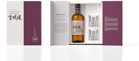NIKKA - Miyagikyo, Whisky Japonais, Single Malt - Coffret cadeau Single Malt 2 verres Riedel - Notes de Chocolat & Malt - Origine : Japon/Honshu-Miyagi - 45% Alcool - 70 cl
