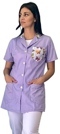 Bata de Trabajo Ropa de Trabajo para Maestra de Guardería, Color Lila y Mariposas, Uniforme Personalizado con Nombre para Empresas de Limpieza de Alimentos, Carnicería