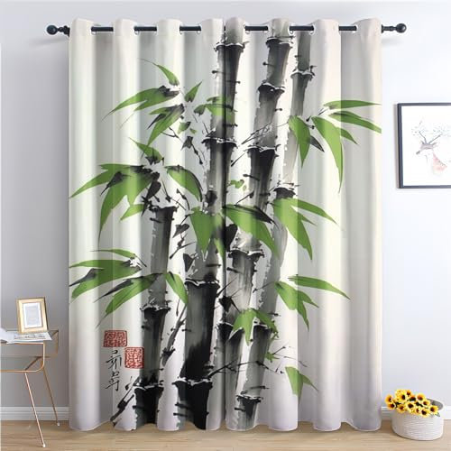 Vorhänge Bamboo, Verdunkelungsvorhang 2er Set - Vorhang Blickdicht Orientalische Muster, Thermovorhang für Deko Wohnzimmer Schlafzimmer Kinderzimmer, Gardinen mit Ösen 160x132 cm (HxB) (W7-&233)