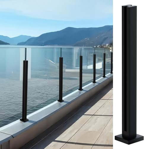 Cvter GlasGeländerpfosten, 65 cm – Glasklemme aus Edelstahl für 0,8–1,2 cm dickes, Balkongeländer glas für Stufen, Garten, Terrasse, Treppe, Schwarz