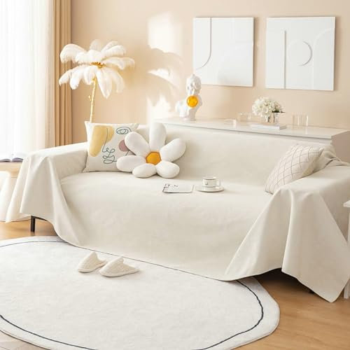 Ayoiow Sofahusse Set Sofahusse Weiß Sofabezug 2 Sitzer Polyester Einfarbig