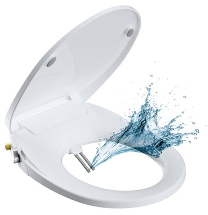 Hibbent Bidet Toilet Seats Non-Electric with Separated Self Cleaning Function - Dual Nozzles Hygienic Washing for Rear & Feminine Cleaning-ON/Off Metal T Adapter Inclued(Round/Standard - OB308UK)