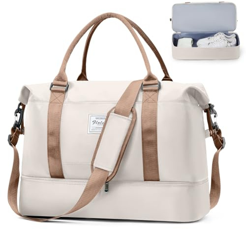 HYC00 Cabin Bag 45x36x20 for Easyjet Airlines Underseat Ryanair Cabin Bags 40x20x25 Travel Duffel Bags Carry on Hand Luggage Weekend Bag for Women and Men Hospital Overnight Holdall,Light Beige