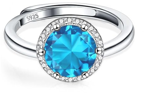 ALEXCRAFT Ringe Silber 925 Damen mit Rund Blau Zirkonia Schmuck für Frauen Freundin Mama Mädchen