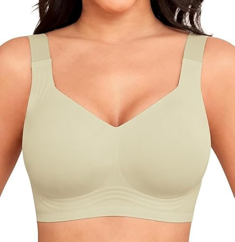 Yommay Plus Size Bras for Women - No Wired Full Coverage Bras with Padded Cups, Light Green, 4XL