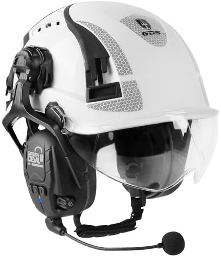 GREEN DEVIL X-Armor Schutzhelm mit Aktivem Gehörschutz und Klarem Visier Arbeitshelm ABS Sicherheitshelm EN 397 Industriehelm EN352-konforme SNR 32dB mit Bluetooth(Weiß)