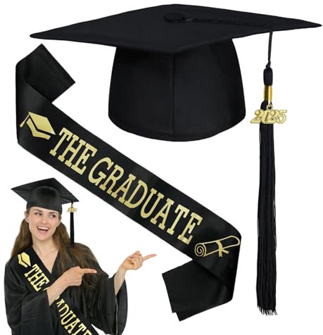 Coffee Life Plus Doktorhut Set,2025 Doktorhut und Schärpe für Abschlussfeier,Adjustable Bachelor Hut Unisex Graduation,Absolventenhut für Abitur Bachelor Master Abschluss Party (B)