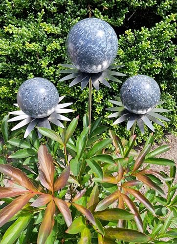 Jürgen Bocker Garten-Ambiente Blütenzauber Milano 3er Set Rosenkugel 15/10/10 cm Edelstahl Gartenstecker Deko mit Stab 80 cm (anthrazit)