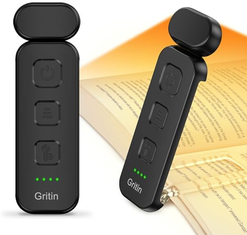 Gritin Lampe de Lecture Clip Rechargeable, 3 Couleurs Protection des Yeux | 5 Niveaux de Luminosité Réglables,44g Légère 80H Autonomie Mini Liseuse Lampe pour Lire au Lit,Cadeaux pour Lecteur,Noir