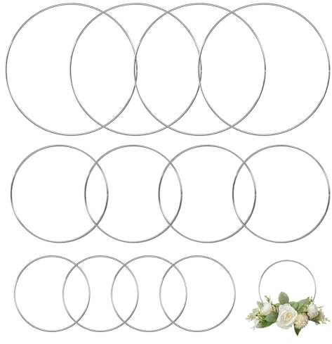 12 Stück Metallringe zum Basteln 10 15 20cm, Silber Metallring Drahtringe zum Basteln Deko Ringe zum Aufhängen, Metallring für Traumfänger Ringe Dekoringe zum Hängen für DIY Hochzeit Floristik