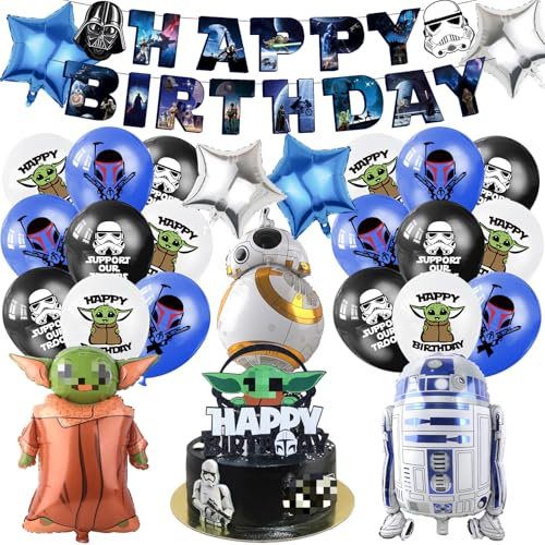 27Pcs Birthday Party Decorations,Cartoon Foil Balloon, Happy Birthday Banner Latex Balloons Cake Toppers Party Supplies for Kids Boys Girls