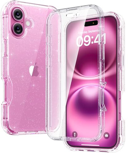Diaclara Designed for iPhone 16 Case, Full Body Rugged Case with Built-in Touch Sensitive Anti-Scratch Screen Protector, Upgraded [Full Camera Protection] for iPhone 16 6.1 (Clear Glitter)