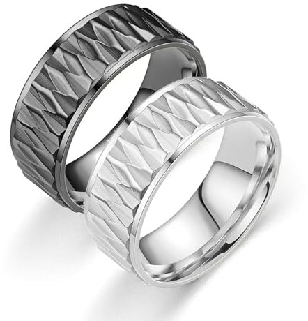 Daesar Partnerringe mit Gravur 8MM, Hochzeitsringe Paar Edelstahl Bedruckt Muster Trauringe Verlobungsringe für Sie und Ihn Silber Gr.72 (22.9)& Schwarz Gr.66 (21.0)