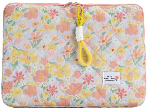 jingyuKJ Quilted Laptop Sleeve Flower Laptop Sleeve Cute Laptop Case Puffy Computer Bag Laptop Carrying Case with 11/13/15 Notebook