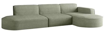 Kaiser Möbel - Ecksofa mit Wohnlandschaft, Eckcouch L Form, Sofa 3-sitzer, Polstersofa, Bigsofa, Bequemes Couch mit Ottomane für Wohnzimmer, Relaxsofa, Stilvolles Cord Sofa, MODENA L, Hellgrün, Rechts