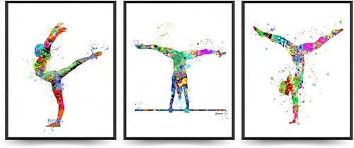 Linilioart Gymnastik-Wandkunstdruck, Set mit 3 Turner-Poster, Foto, Gymnastik, Wanddekoration für Mädchenzimmer, ungerahmt (30 x 40 cm)
