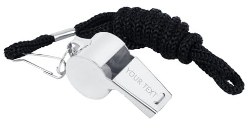 MilyaDE Personalisierte Notfallpfeife Signalpfeife mit Text Gravur, Individuelle Schiedsrichter Pfeife Edelstahl Trillerpfeife mit Schlüsselband, Silber