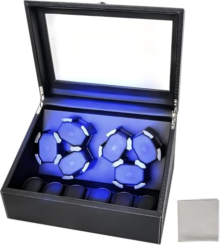 Hightall - Remontador automático para relojes 6 + 6 con motor silencioso (< 5 dB), espuma viscoelástica antiarañazos y base estable de fibra de carbono y diseño de piel de serpiente, Negro , M