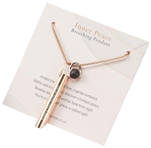 Stainless Steel Breathing Necklace: Anxiety & Stress Relief Pendant with Crystal Diffuser for Relaxation, Sleep Aid & Wellness Gifts for Her or Him (ROSE GOLD LAVE CHARM)