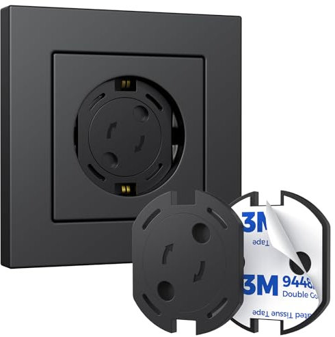 Peakally Steckdosen Kindersicherung 10 Stück, Verbesserte Dünne Kindersicherung Steckdose mit Drehmechanik, Selbstklebende Steckdosenschutz für Baby Kleinkinder - Schwarz