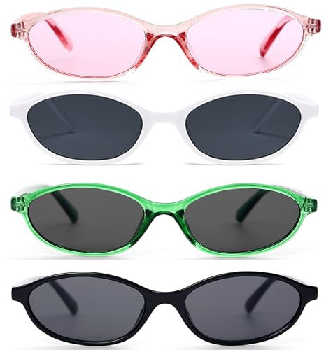 FSMILING Retro Oval Cat Eye Sunglasses Womens Vintage Small Thin 90s Trendy Y2K Glasses Womens Sunglasses Multipack
