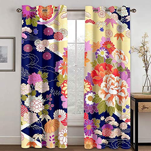 Bishilin Vorhänge Blickdicht 2er Set 264x214CM, Verdunkelungsvorhänge mit Ösen Vintage Blumen Blätter Muster Gardinen Wohnzimmer Kinderzimmer Jugendzimmer