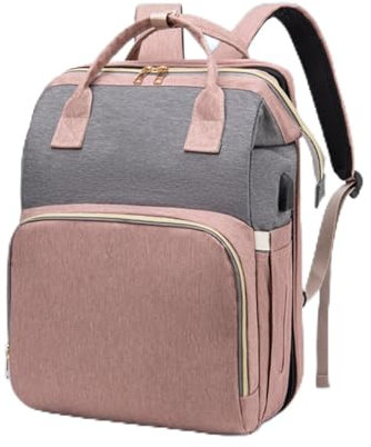 WXJHNYBS Wickeltasche Rucksack, Wickelrucksack Mit Bett Stroller Bag Mit Isoliertasche Baby Bag Neu Geboren,PinkGray