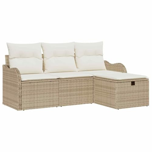 vidaXL Gartensofa-Set mit Kissen mit Speicher 4 pcs Poly Rattan, Garten und Terrasse, modernes, langlebiges Sofa-Set, leicht, UV-beständige Materialien, modulare Bauweise, Stauraum
