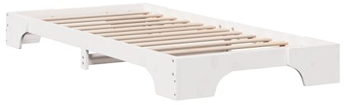 vidaXL Bettrahmen Weiß 90 x 190 cm Massives Kiefernholz, Stylisches, rechteckiges Kiefernbett für Moderne Schlafzimmer, Robustes Design, echtes Holz Möbelstück