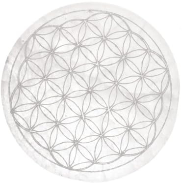 LAMARE - PLAQUES CIRCULAIRES EN SELENITE – Outil énergétique pour recharger les cristaux et les espaces – Pierre de selenite naturelle - Diamètre 10 cm (Plaque Sélénite Fleur de Vie)