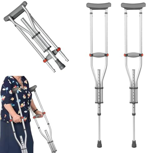 Achselkrücken Höhenverstellbar, Unterarmgehstützen, Leicht Aluminium Universelle Krücken mit Weichen Unterarm- und Handauflagen, Senioren Gehhilfen, 150 KG Belastbar, 1 Paar