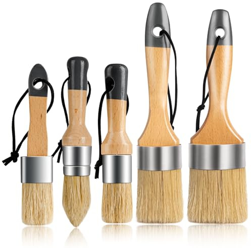 YiBaiBrush 5 Pack Chalk Paint Brushes for Wax and Decorating | Durable Bristles,Works with All Paint Types–For Chalk Paint,Waxing,Stenciling,Furniture Restoration, and DIY Craft Projects