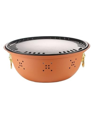 Tragbarer Grill Barbecue-Grill, tragbarer Grillofen, tragbarer Barbecue-Grill, Heim-BBQ-Holzkohleofen, Tischgrill for den Außenbereich, Antihaft-Grill mit Grillgitter(Orange)