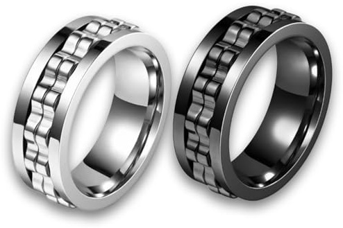 Fidget Ring für Erwachsene, Herren-Spinnerring mit schwarzem Zahnraddesign, Hochwertiger Edelstahl Spinner mit Rotationsmechanismus gegen Angst und Nervosität（60 mm）
